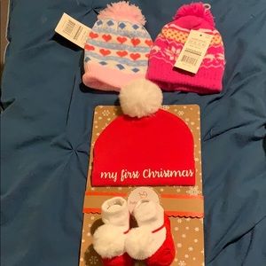 Baby girl winter hats & baby’s 1st Xmas hat/socks
